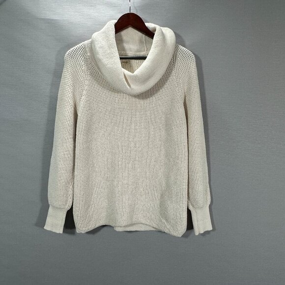 Michael Kors Sweater Womens Medium Beige Knit Turtle Neck Rib Cuffs Split Hem - Picture 1 of 10
